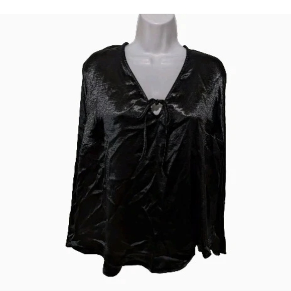 NWT Ava & Viv Satin Blouse Top Long Sleeve 2X Black #25 - Picture 1 of 6